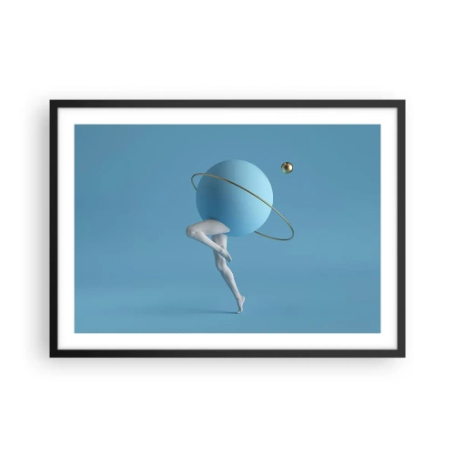 Póster en marco negro - Una esfera azul con una órbita y piernas humanas contra el cielo. - 70x50cm - Y los planetas se vuelven locos - Decoración de pared moderna para salón y dormitorio ARTTOR
