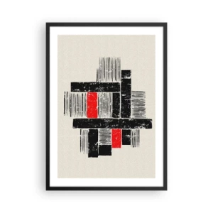 Póster en marco negro - Abstracción geométrica en negro, rojo y beige. - 50x70cm - Rojo y negro - Decoración de pared moderna para salón y dormitorio ARTTOR