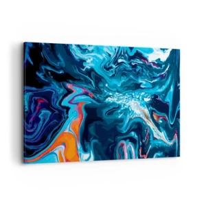 Cuadro sobre lienzo - Impresión de Imagen - Un patrón abstracto en tonos azules con acentos naranjas. - 120x80cm - Un viaje al cielo - Decoración de pared moderna para salón y dormitorio ARTTOR