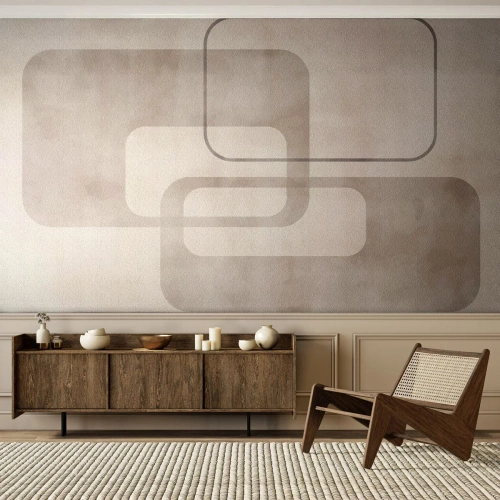 Fotomural Premium Sand - Formas geométricas beige sobre un fondo claro - 100x70cm - Fuga geométrica - Decoración de pared moderna para salón y dormitorio ARTTOR