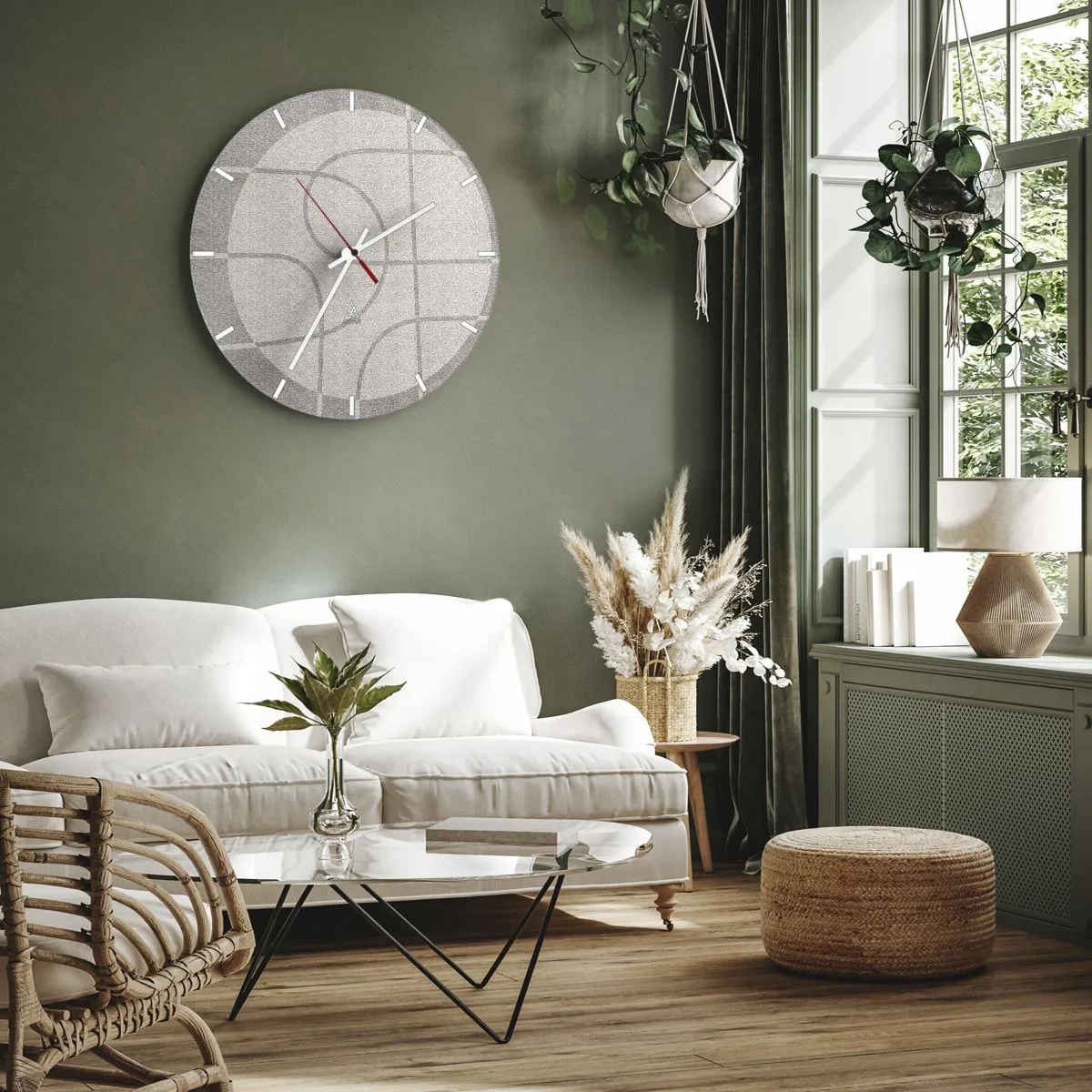 Reloj de pared - Reloj de vidrio - Gráficos con círculos y líneas rectas en tonos de gris. - 30x30cm - Circular y rectilíneo - Decoración de pared moderna para salón, cocina y dormitorio ARTTOR