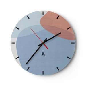 Reloj de pared - Reloj de vidrio - Una forma abstracta en azul y terracota sobre un fondo claro. - 30x30cm - Relaciones en colores pastel - Decoración de pared moderna para salón, cocina y dormitorio ARTTOR