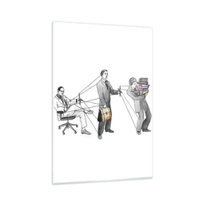 Cuadro sobre vidrio - Impresiones sobre Vidrio - Una ilustración que muestra personas controladas como marionetas. - 80x120cm - Cada cual tiene su señor - Decoración de pared moderna para salón y dormitorio ARTTOR