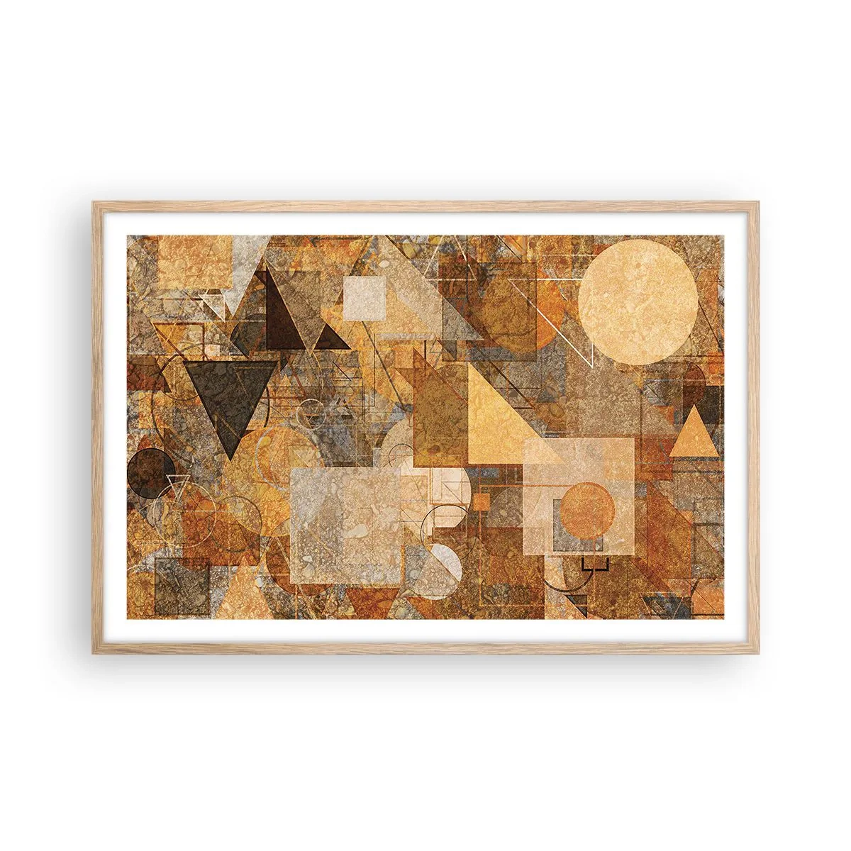 Póster en marco roble claro - Estudio cubista en bronce - 91x61 cm