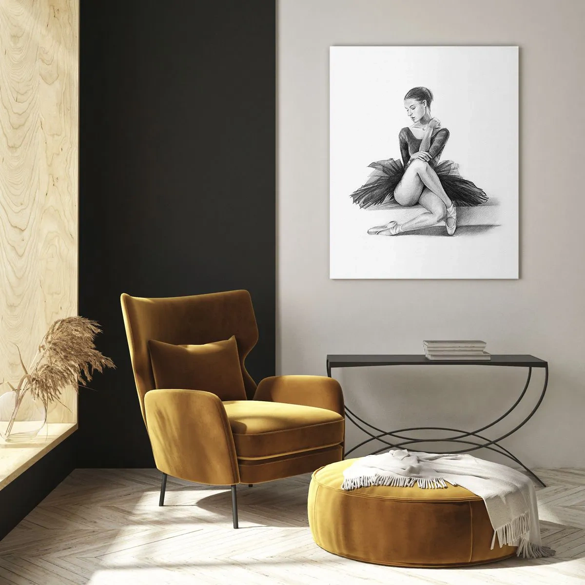 Cuadro sobre vidrio - Impresiones sobre Vidrio - Un boceto de una bailarina en un estilo sutil y clásico. - 70x100cm - Amante de la danza - Decoración de pared moderna para salón y dormitorio ARTTOR