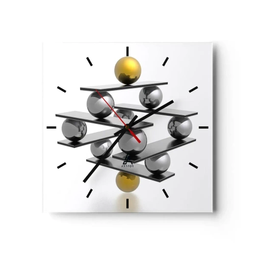 Reloj de pared - Reloj de vidrio - Composición geométrica con bolas de metal y acento dorado. - 30x30cm - Balance de oro y plata - Decoración de pared moderna para salón y dormitorio ARTTOR