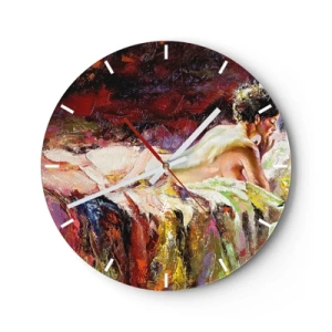 Reloj de pared - Reloj de vidrio - Una representación artística de una figura reclinada sobre un fondo abstracto colorido. - 30x30cm - Una Venus reflexiva - Decoración de pared moderna para salón, cocina y dormitorio ARTTOR