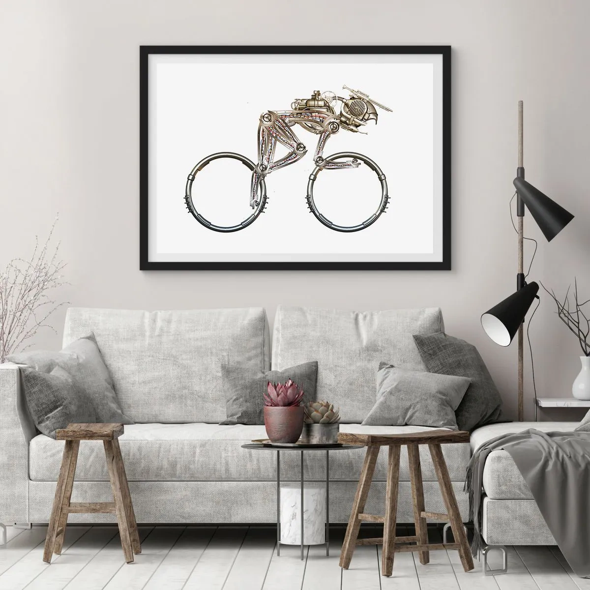 Póster en marco negro - Una bicicleta mecánica con un diseño futurista. - 100x70cm - Una magnífica máquina - Decoración de pared moderna para salón y dormitorio ARTTOR
