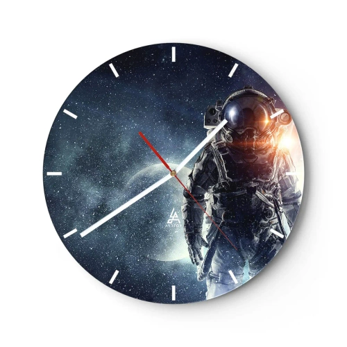 Reloj de pared - Reloj de vidrio - Astronauta en el espacio con un planeta y estrellas al fondo. - 30x30cm - Una aventura cósmica - Decoración de pared moderna para salón, cocina y dormitorio ARTTOR