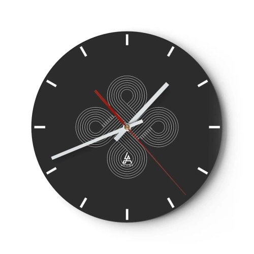 Reloj de pared - Reloj de vidrio - Fondo negro con un patrón blanco inspirado en un motivo celta. - 30x30cm - El espíritu celta - Decoración de pared moderna para salón, cocina y dormitorio ARTTOR