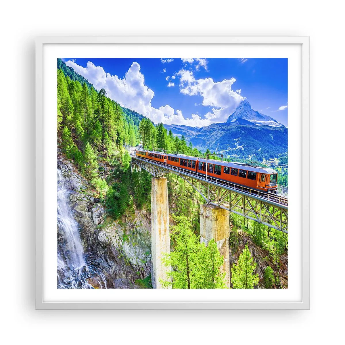 Póster en marco blanco - Ferrocarril a los Alpes - 60x60 cm