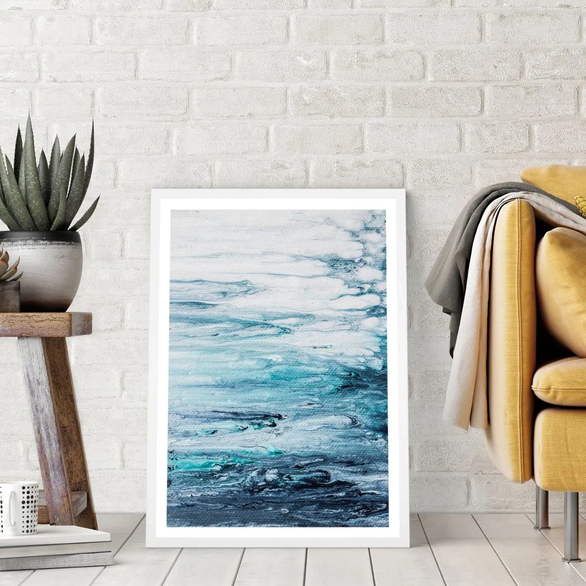 Póster en marco blanco - Carámbanos de azul - 61x91 cm