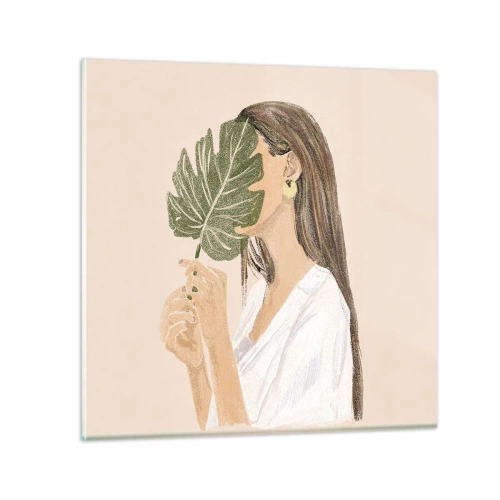 Cuadro sobre vidrio - Impresiones sobre Vidrio - Retrato misterioso con un abanico - 70x70 cm