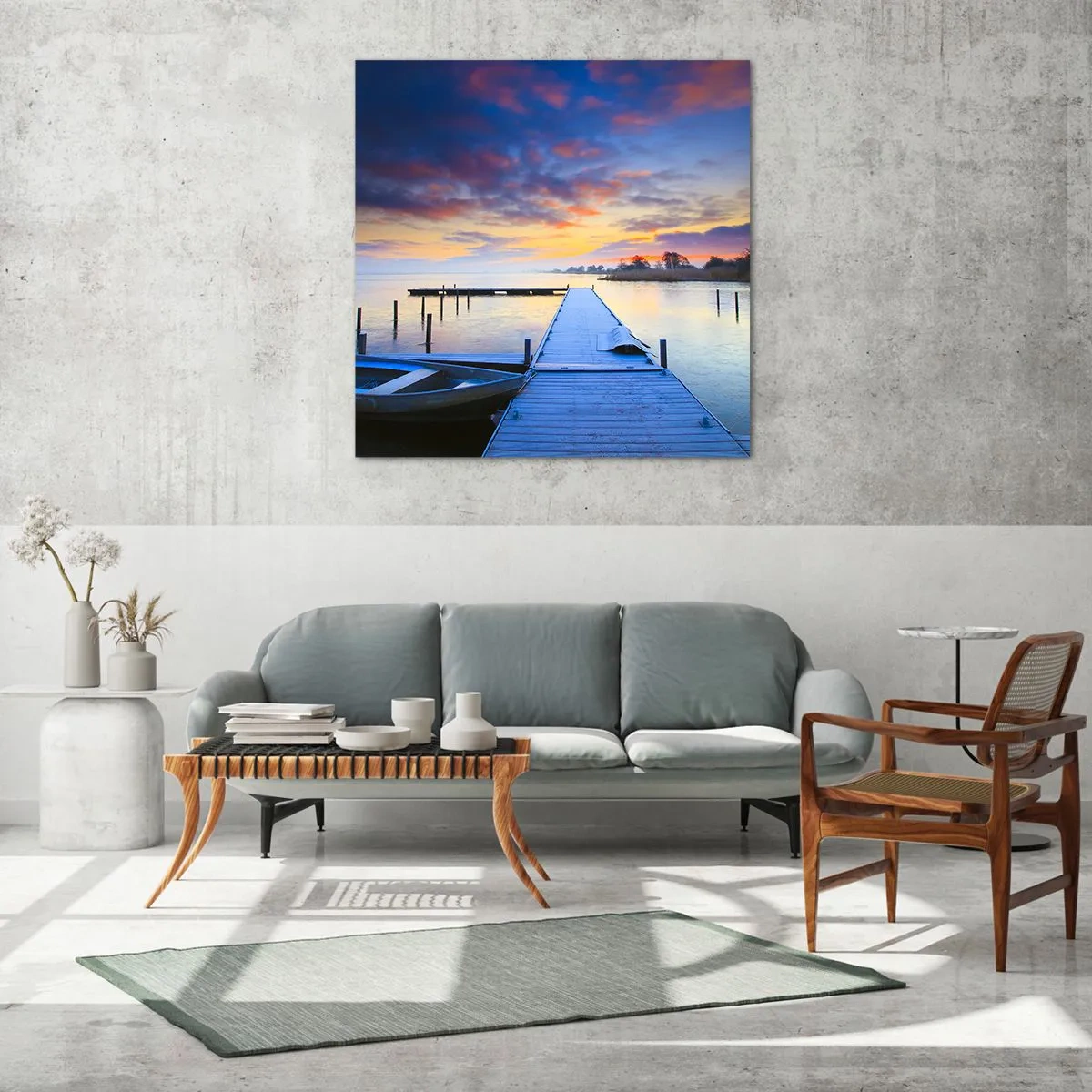 Cuadro sobre vidrio - Impresiones sobre Vidrio - Calma púrpura y dorada - 50x50 cm