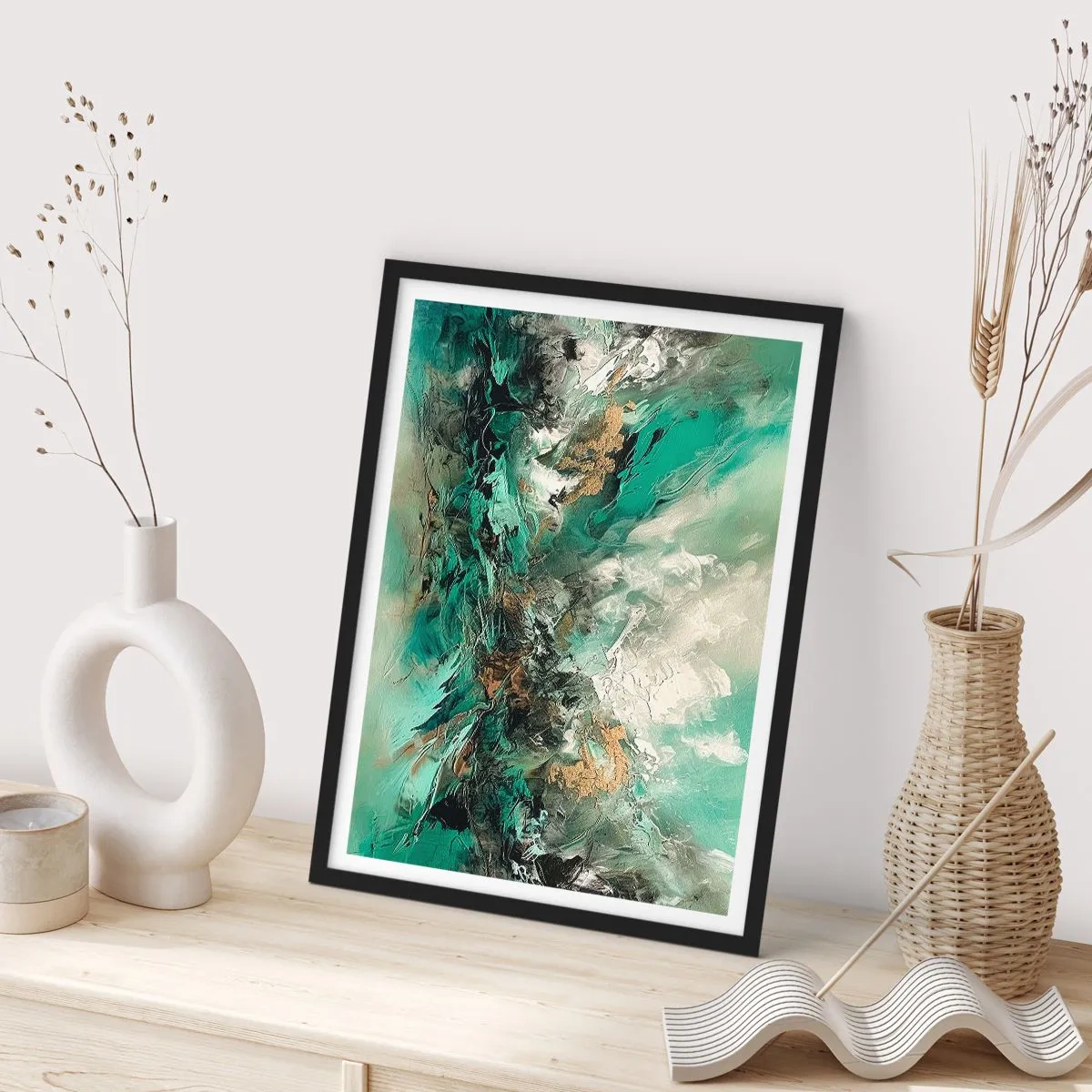 Póster en marco negro - Hervor negro esmeralda - 30x40 cm