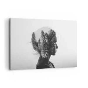 Cuadro sobre lienzo - Impresión de Imagen - Un retrato sutil con elementos de la naturaleza. - 120x80cm - La dama del bosque de pinos - Decoración de pared moderna para salón y dormitorio ARTTOR