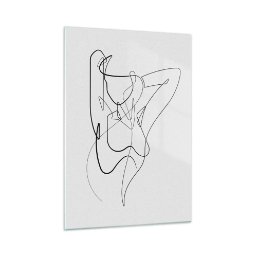 Cuadro sobre vidrio - Impresiones sobre Vidrio - Una silueta femenina dibujada con una sola línea sobre un fondo blanco. - 50x70cm - Realmente, tal y como eres - Decoración de pared moderna para salón y dormitorio ARTTOR