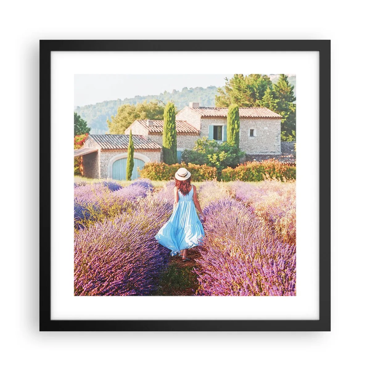 Póster en marco negro - La chica de la lavanda - 40x40 cm