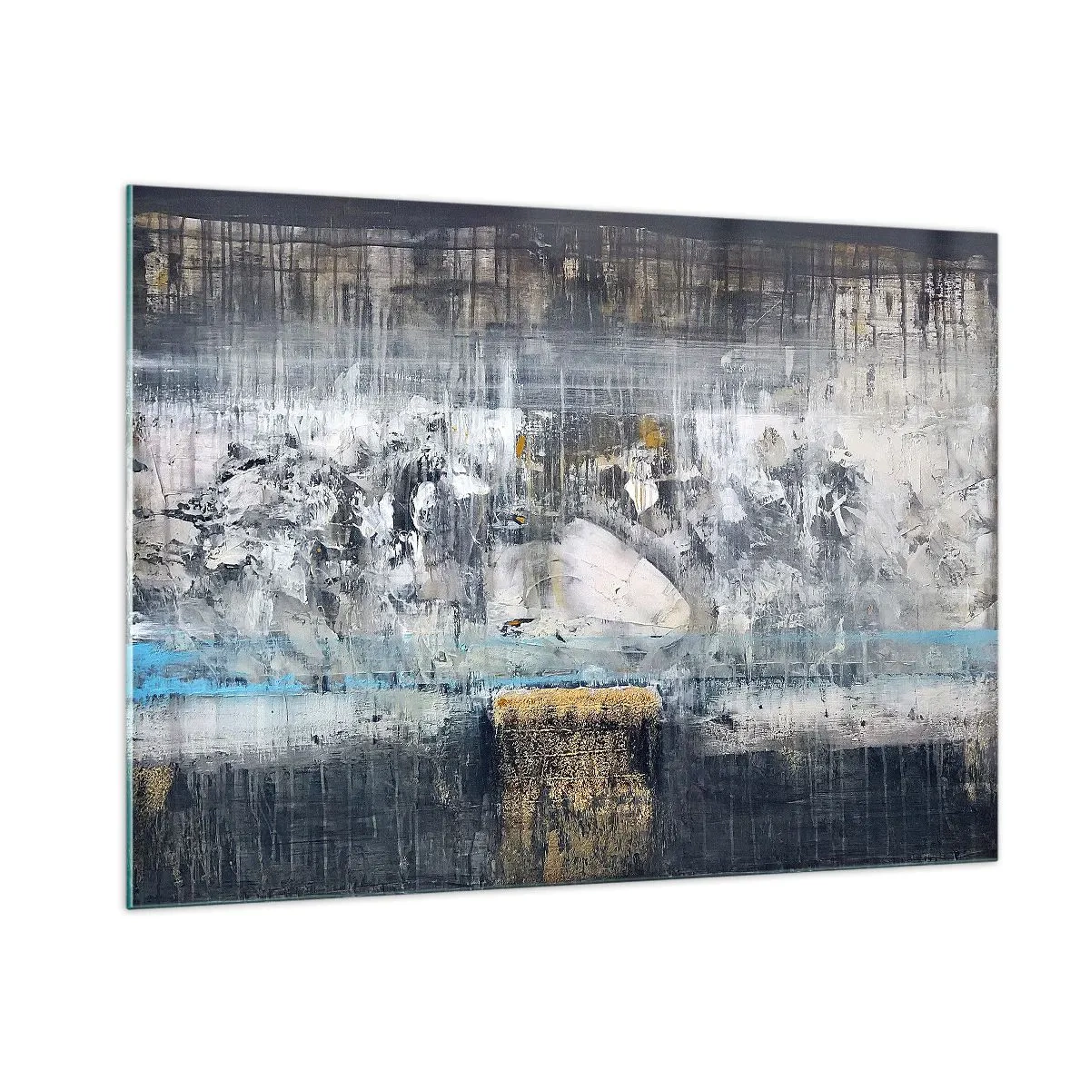 Cuadro sobre vidrio - Impresiones sobre Vidrio - Un paisaje abstracto dominado por el gris y el azul. - 100x70cm - Hielo abstracto - Decoración de pared moderna para salón y dormitorio ARTTOR