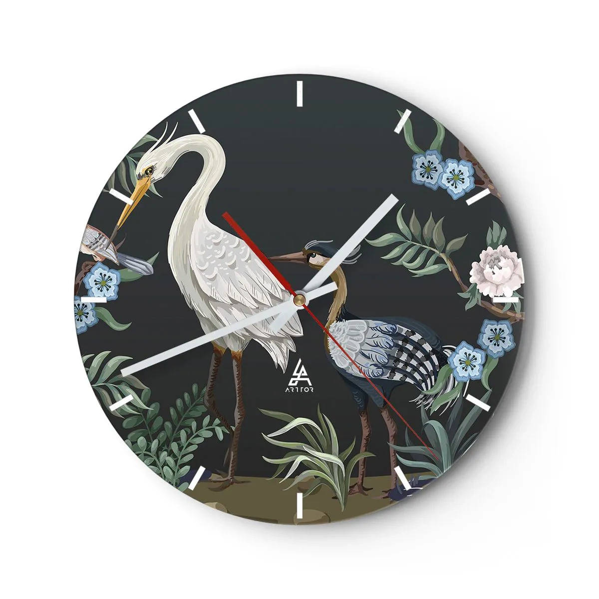 Reloj de pared - Reloj de vidrio - Desfile de aves - 30x30 cm