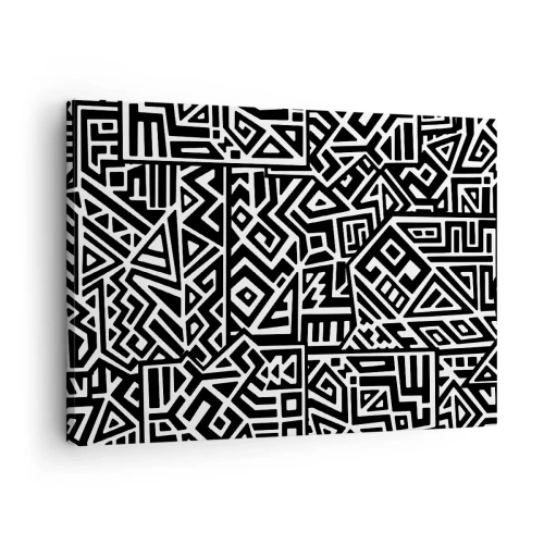 Cuadro sobre lienzo - Impresión de Imagen - Patrones geométricos en blanco y negro inspirados en la cultura precolombina. - 70x50cm - Composición precolombina - Decoración de pared moderna para salón y dormitorio ARTTOR