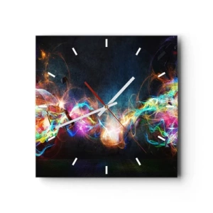 Reloj de pared - Reloj de vidrio - Destellos de luz coloridos en una composición abstracta. - 30x30cm - Alegremente contra la oscuridad - Decoración de pared moderna para salón y dormitorio ARTTOR