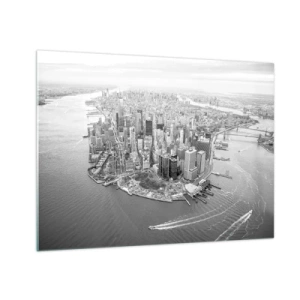 Cuadro sobre vidrio - Impresiones sobre Vidrio - Una vista aérea de la ciudad en blanco y negro - 70x50cm - ¿Cómo no amar este lugar? - Decoración de pared moderna para salón y dormitorio ARTTOR