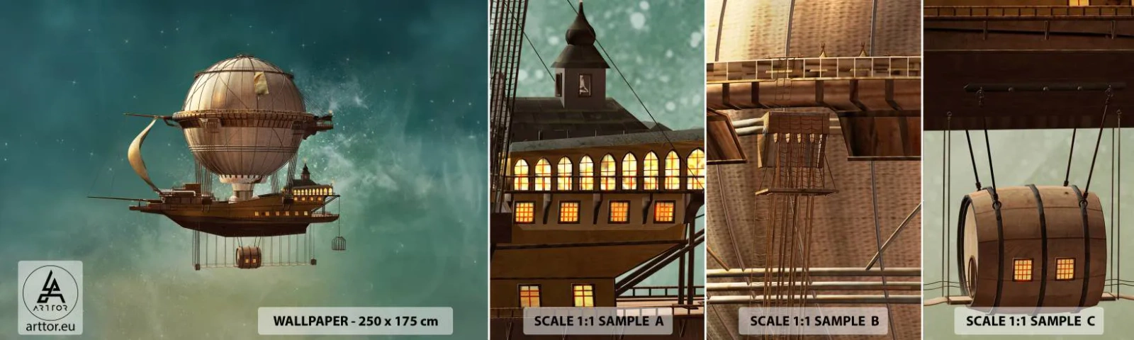 Muestra De Fotomural Standard Eco - Julio Verne saluda - Retro, Viaje, Globo - 100x30 cm