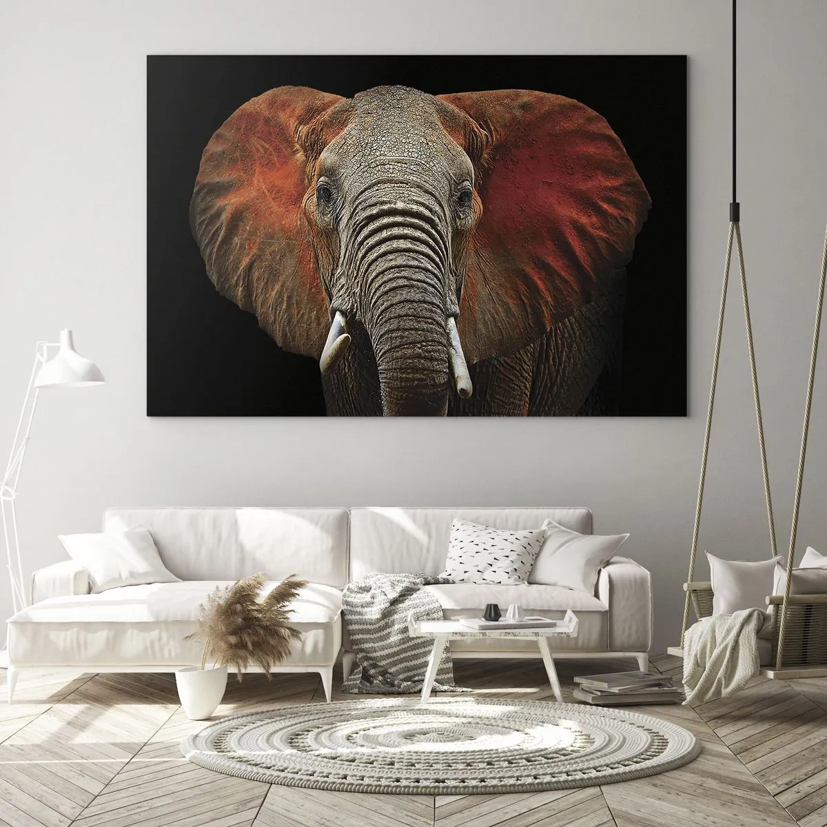 Cuadro sobre vidrio - Impresiones sobre Vidrio - Retrato de un majestuoso elefante sobre un fondo negro - 70x50cm - Soy salvaje, ¿y tú? - Decoración de pared moderna para salón y dormitorio ARTTOR