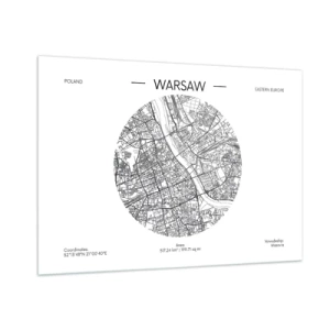 Cuadro sobre vidrio - Impresiones sobre Vidrio - Mapa de Varsovia en forma de ilustración gráfica - 100x70cm - Anatomía de Varsovia - Decoración de pared moderna para salón y dormitorio ARTTOR