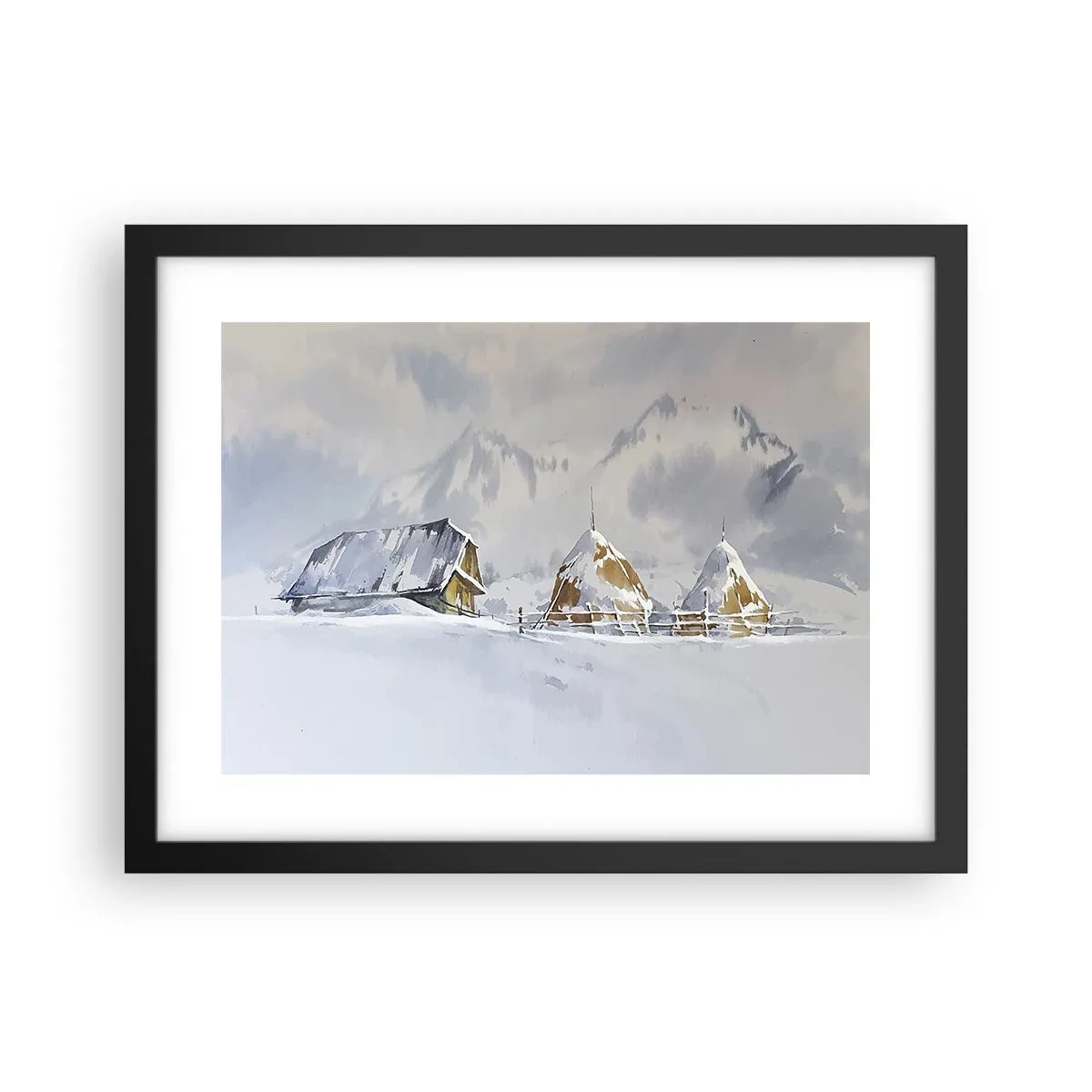 Póster en marco negro - En un valle nevado - 40x30 cm