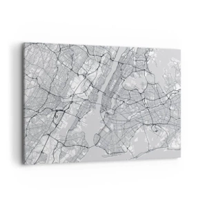 Cuadro sobre lienzo - Impresión de Imagen - Un mapa de la ciudad en estilo minimalista sobre un fondo gris. - 100x70cm - Anatomía de una metrópolis - Decoración de pared moderna para salón y dormitorio ARTTOR