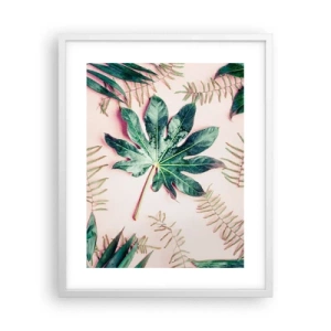 Póster en marco blanco - Estudio de vegetación sobre fondo rosa - 40x50 cm