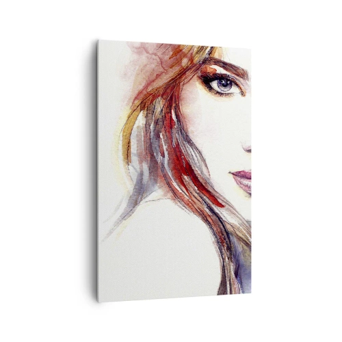 Cuadro sobre lienzo - Impresión de Imagen - Una sutil acuarela del rostro de una mujer con una mirada expresiva. - 80x120cm - Sígueme - Decoración de pared moderna para salón y dormitorio ARTTOR