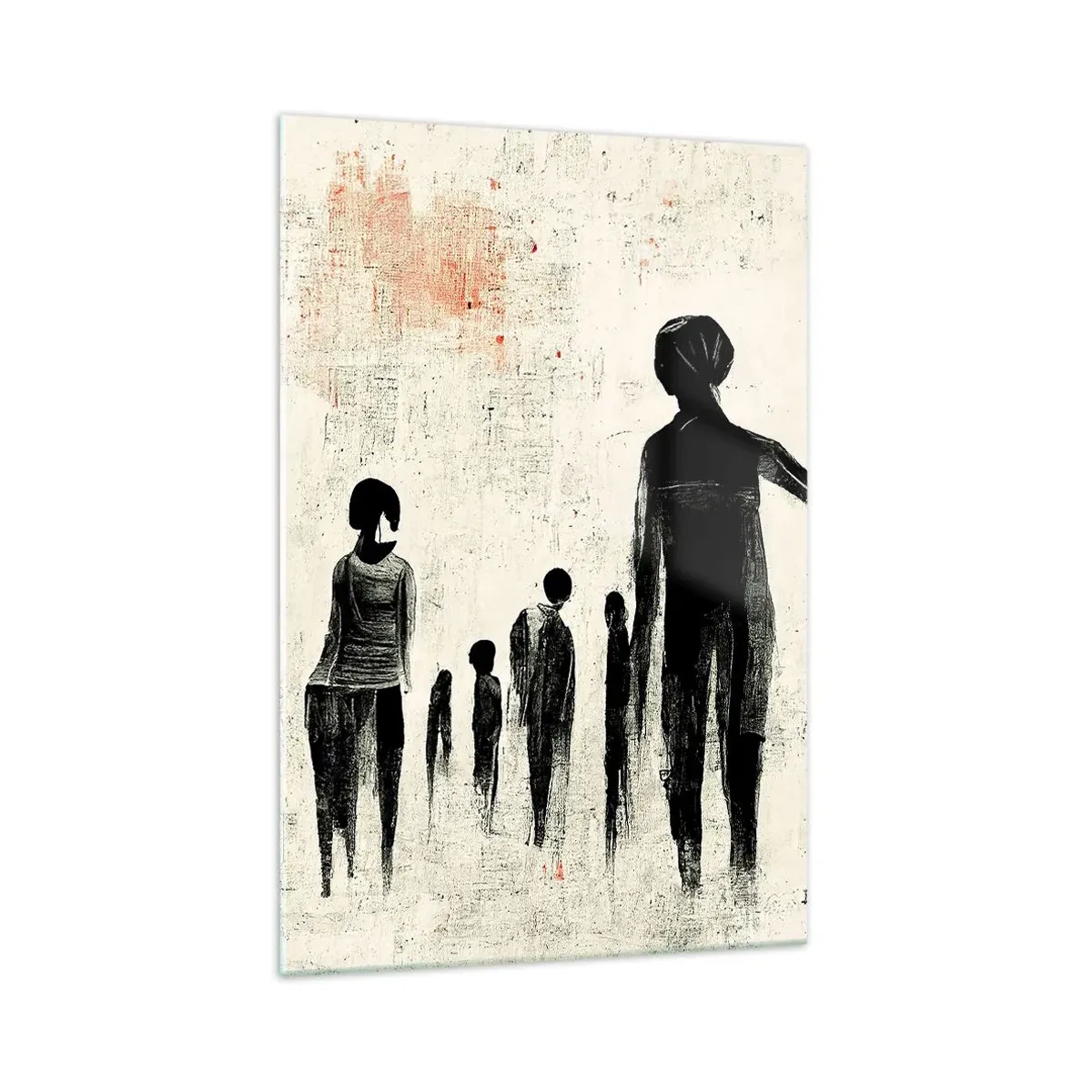 Cuadro sobre vidrio - Impresiones sobre Vidrio - Figuras en una composición monocromática sobre un fondo claro. - 70x100cm - Contra la soledad - Decoración de pared moderna para salón y dormitorio ARTTOR