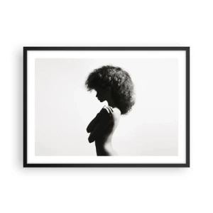 Póster en marco negro - Una silueta sutil de una mujer en tonos blanco y negro sobre un fondo claro. - 70x50cm - Como una flor en un tallo delgado - Decoración de pared moderna para salón y dormitorio ARTTOR