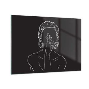 Cuadro sobre vidrio - Impresiones sobre Vidrio - Una silueta minimalista de una mujer haciendo un gesto de silencio. - 70x50cm - La belleza florece en silencio - Decoración de pared moderna para salón y dormitorio ARTTOR