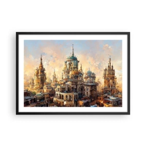 Póster en marco negro - Torres arquitectónicas bajo los rayos del sol poniente - 70x50cm - Una ciudad de ciudades - Decoración de pared moderna para salón y dormitorio ARTTOR