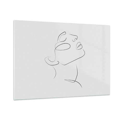 Cuadro sobre vidrio - Impresiones sobre Vidrio - Boceto de contorno del rostro de una mujer mirando hacia arriba - 100x70cm - Meandros de un sueño - Decoración de pared moderna para salón y dormitorio ARTTOR