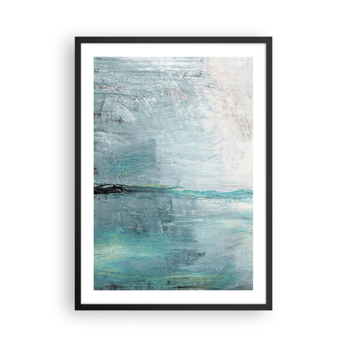 Póster en marco negro - Paisaje abstracto en tonos azules y grises. - 50x70cm - Horizontalmente sobre el azul - Decoración de pared moderna para salón y dormitorio ARTTOR