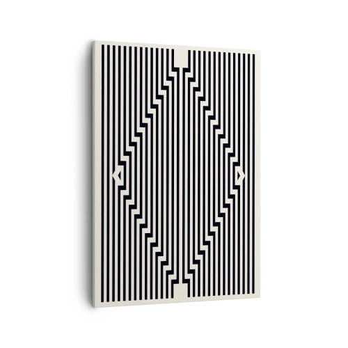Cuadro sobre lienzo - Impresión de Imagen - Líneas blancas y negras que crean un efecto de ilusión geométrica. - 50x70cm - Ilusión geométrica - Decoración de pared moderna para salón y dormitorio ARTTOR