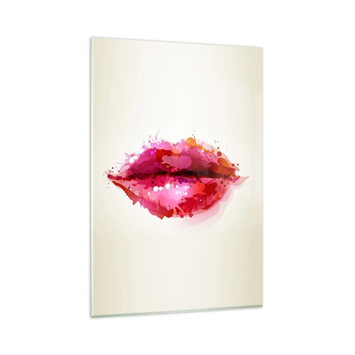 Cuadro sobre vidrio - Impresiones sobre Vidrio - Motivo abstracto de labios en tonos rosa y rojo. - 80x120cm - Un tono más rojo - Decoración de pared moderna para salón y dormitorio ARTTOR