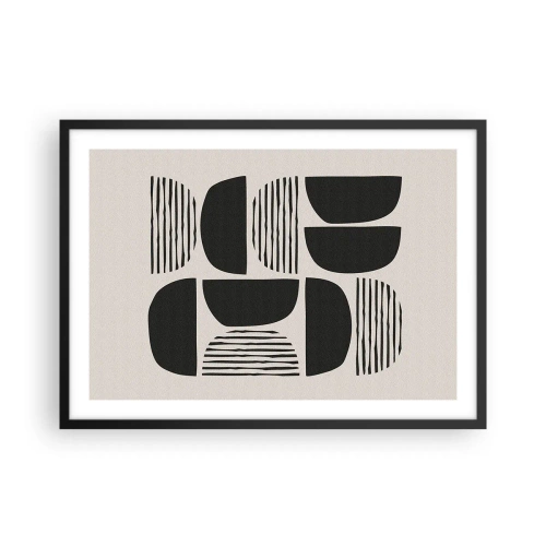 Póster en marco negro - Geometría con semicírculos y líneas en negro sobre fondo claro. - 70x50cm - Arreglos a medias - Decoración de pared moderna para salón y dormitorio ARTTOR