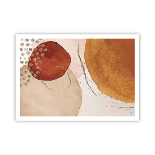 Póster - Formas abstractas en tonos cálidos de marrón y dorado. - 100x70cm - Movimiento abstracto - Decoración de pared moderna para salón y dormitorio ARTTOR