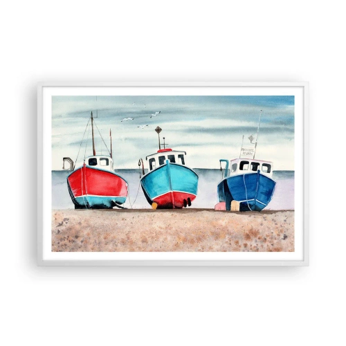 Póster en marco blanco - Listos para la pesca - 91x61 cm
