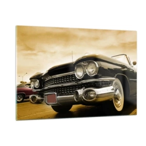 Cuadro sobre vidrio - Impresiones sobre Vidrio - El frontal de un coche clásico en un elegante estilo retro. - 120x80cm - Los clásicos nunca desaparecen - Decoración de pared moderna para salón y dormitorio ARTTOR