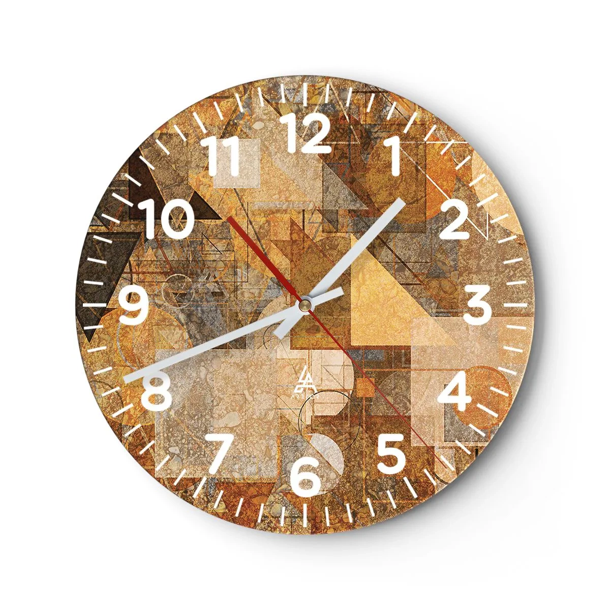 Reloj de pared - Reloj de vidrio - Estudio cubista en bronce - 30x30 cm