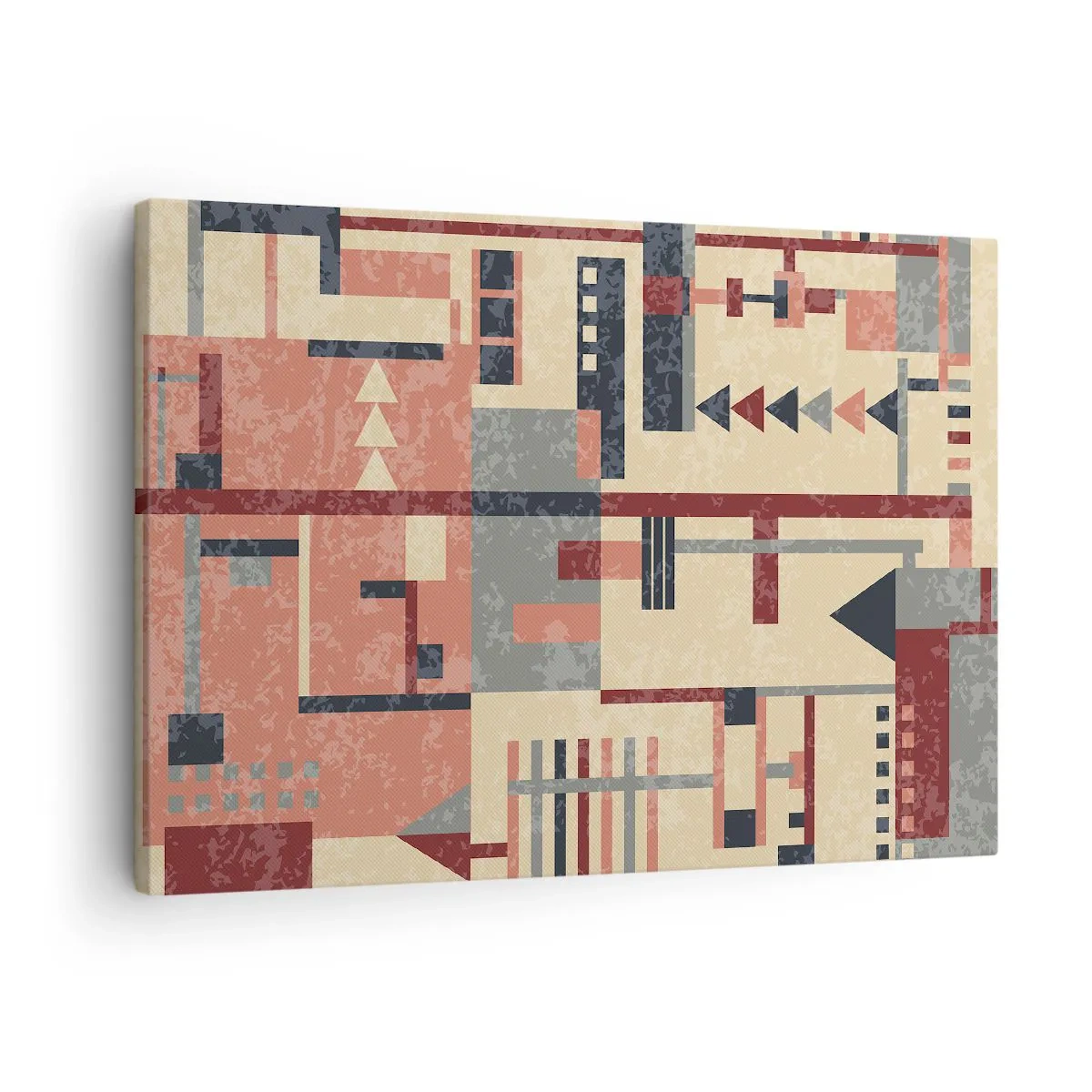 Cuadro sobre lienzo - Impresión de Imagen - Patrón geométrico en tonos pastel beige, rojo y gris. - 70x50cm - Una combinación de verticales y niveles - Decoración de pared moderna para salón y dormitorio ARTTOR