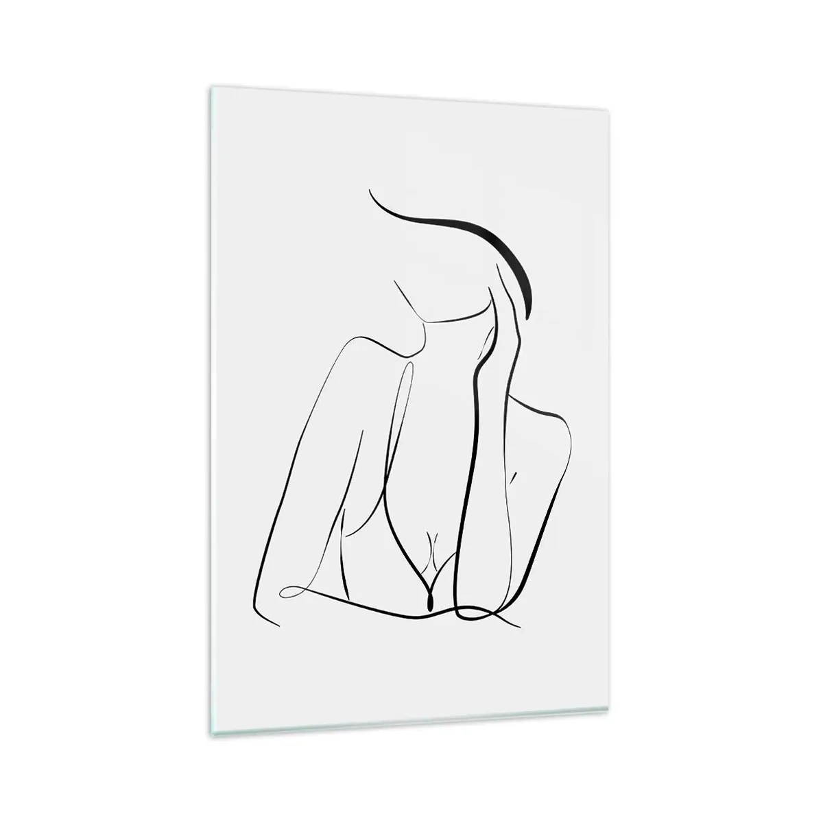 Cuadro sobre vidrio - Impresiones sobre Vidrio - Un delicado boceto de una silueta femenina en estilo minimalista. - 80x120cm - En la ola de sueños - Decoración de pared moderna para salón y dormitorio ARTTOR