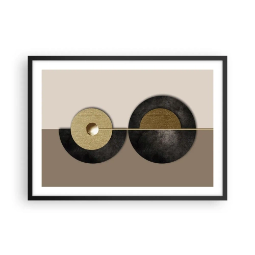 Póster en marco negro - Círculos abstractos en tonos dorados y marrones. - 70x50cm - Variaciones en torno a un círculo - Decoración de pared moderna para salón y dormitorio ARTTOR